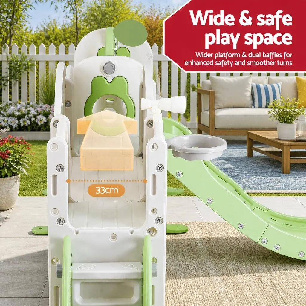 Kids Outdoor Play Equipment 4-in-1 Swing Slide Set with Basketball Hoop 140cm