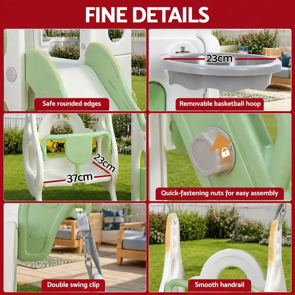 Kids Outdoor Play Equipment 4-in-1 Swing Slide Set with Basketball Hoop 140cm