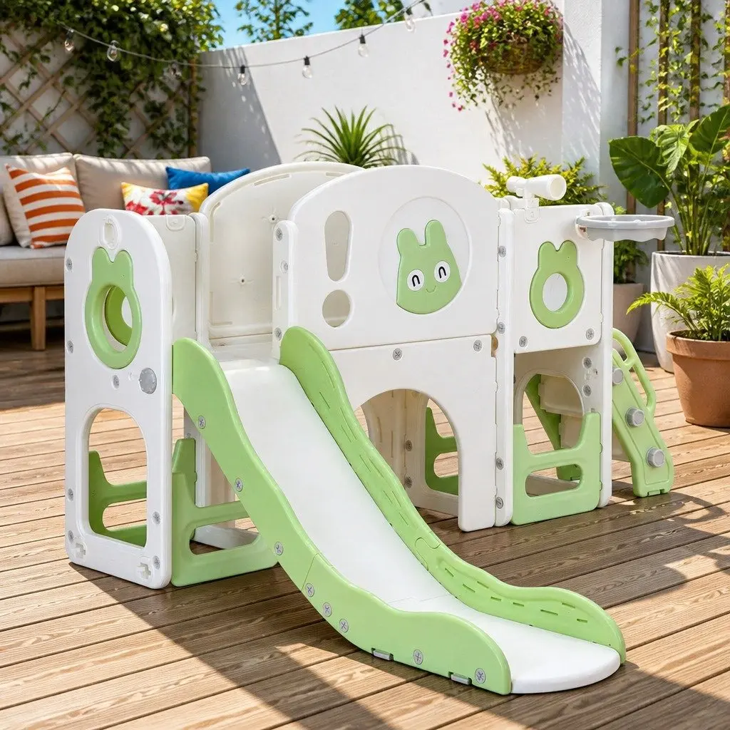 Kids Slide Swing Set 3-in-1 Play Equipment Green 175cm x 154cm x 97cm