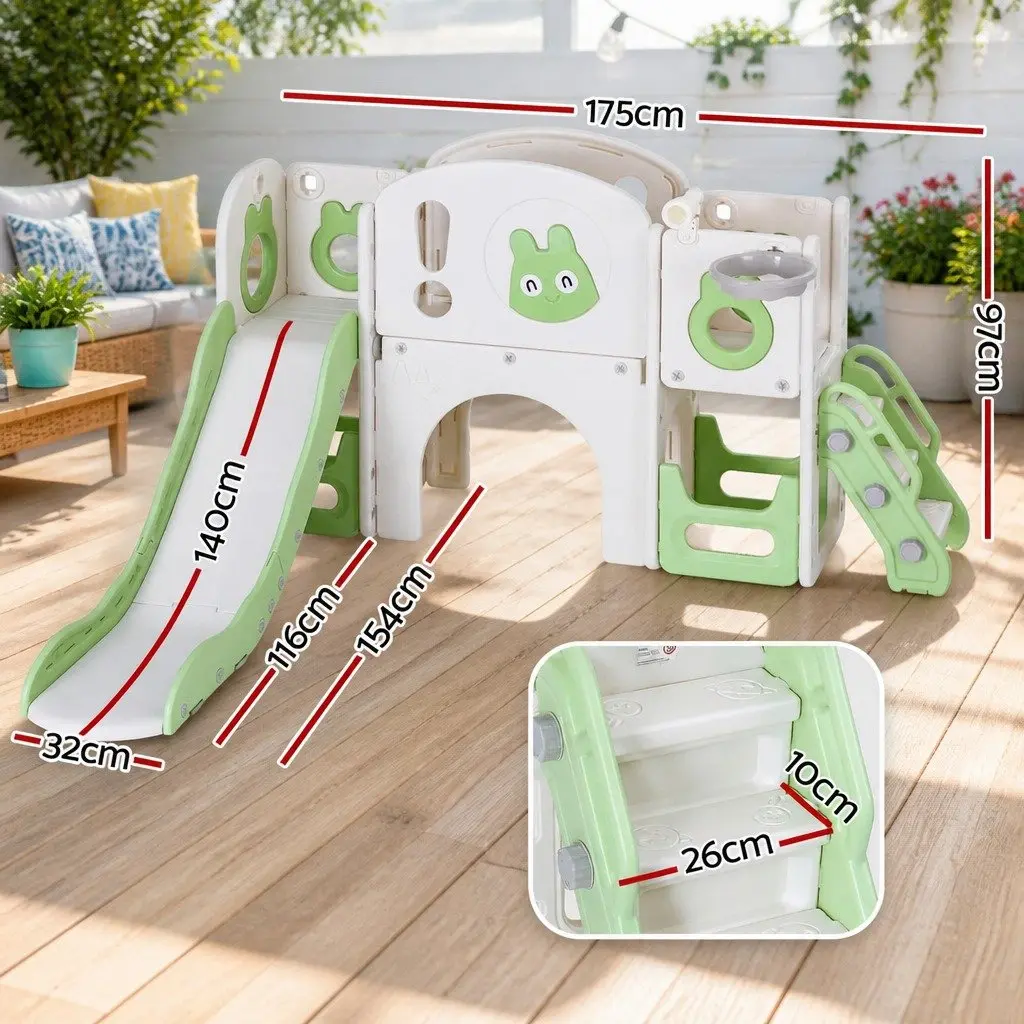 Kids Slide Swing Set 3-in-1 Play Equipment Green 175cm x 154cm x 97cm