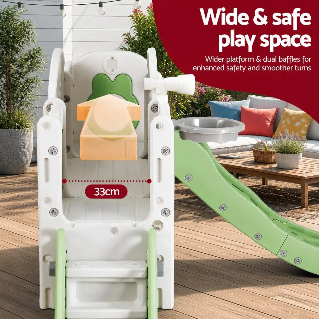 Kids Slide Swing Set 3-in-1 Play Equipment Green 175cm x 154cm x 97cm
