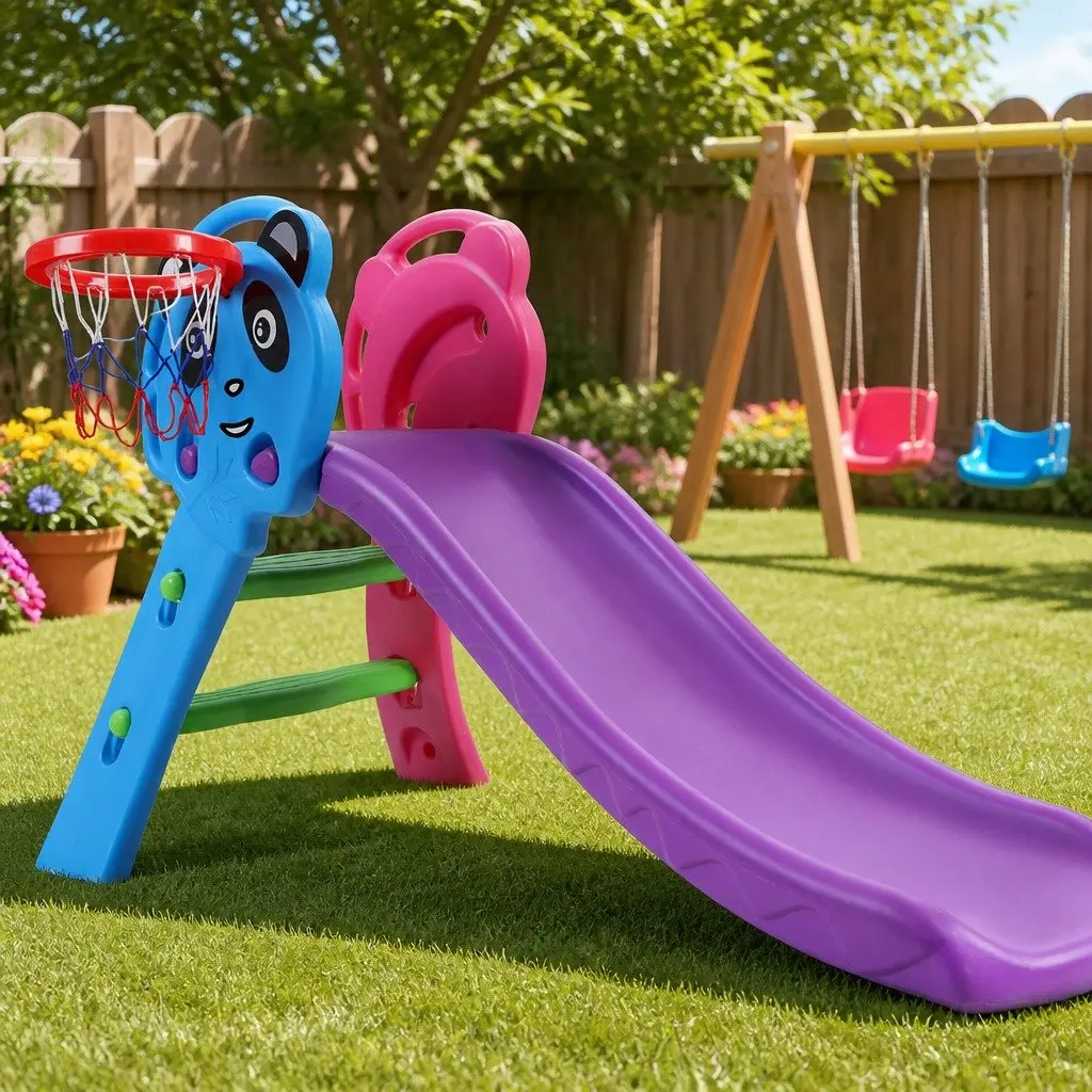 Kids Slide Set with Basketball Hoop 100cm Indoor Outdoor Play Equipment Toys