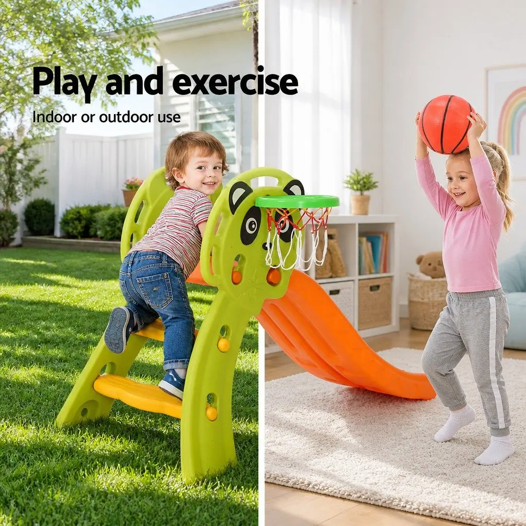 Kids Slide Basketball Hoop Play Set 100cm Indoor Outdoor Orange Green