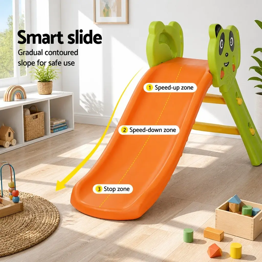 Kids Slide Basketball Hoop Play Set 100cm Indoor Outdoor Orange Green