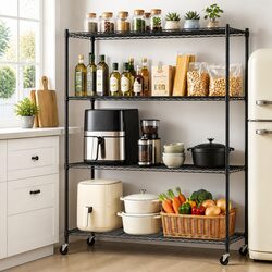4-Tier Metal Kitchen Rack Shelf with Wheels Adjustable Shelving Storage
