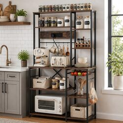Kitchen Storage Rack with Power Outlets Hooks 96CM x 170CM Microwave Shelf Unit