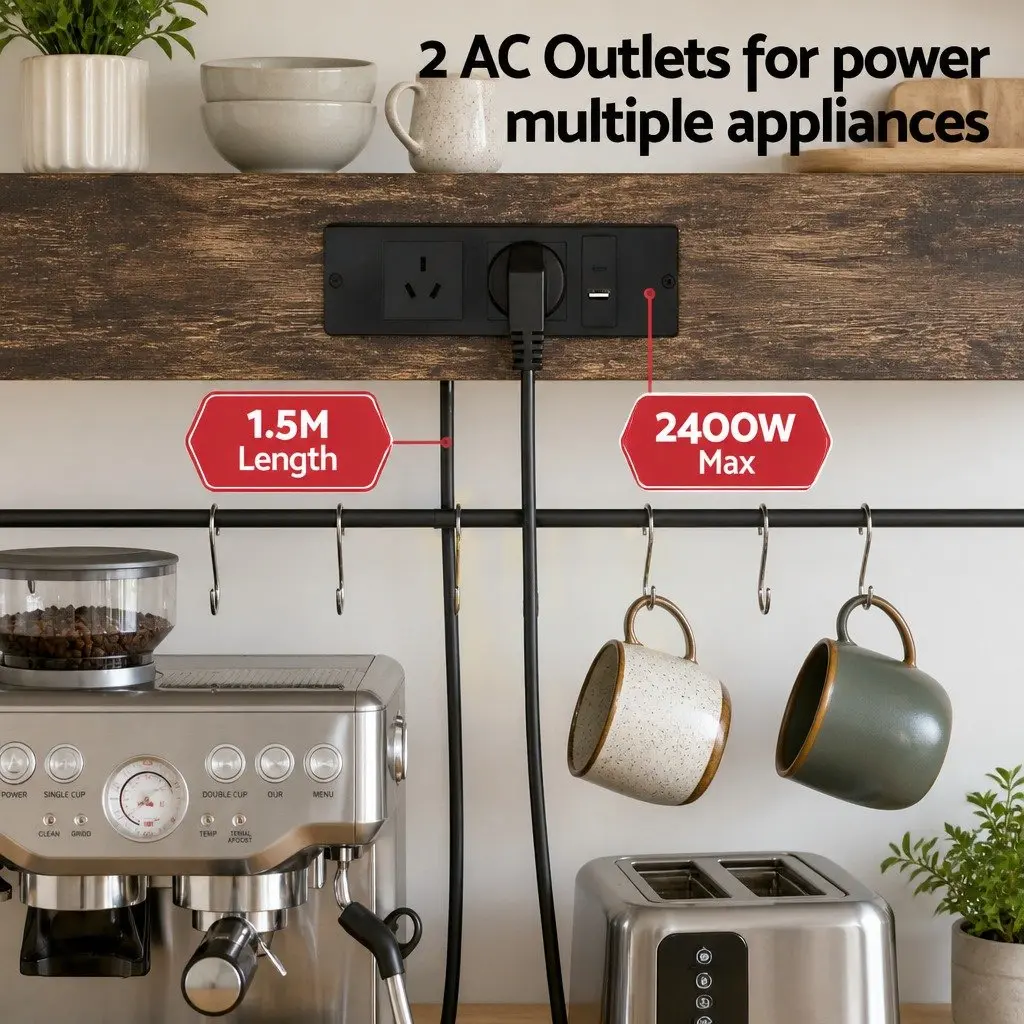 Kitchen Storage Rack with Power Outlets and Hooks 96CM x 170CM Microwave Shelf Unit