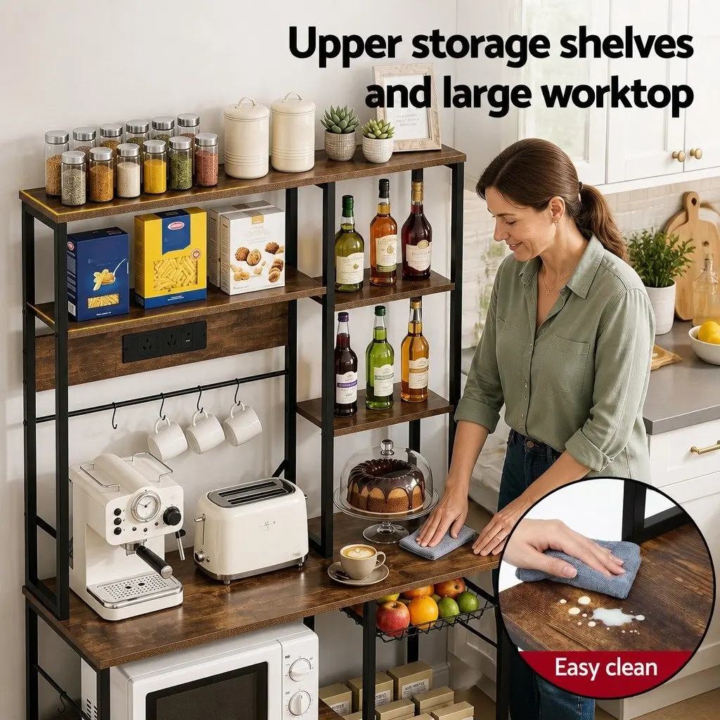 Kitchen Storage Rack with Power Outlets and Hooks 96CM x 170CM Microwave Shelf Unit