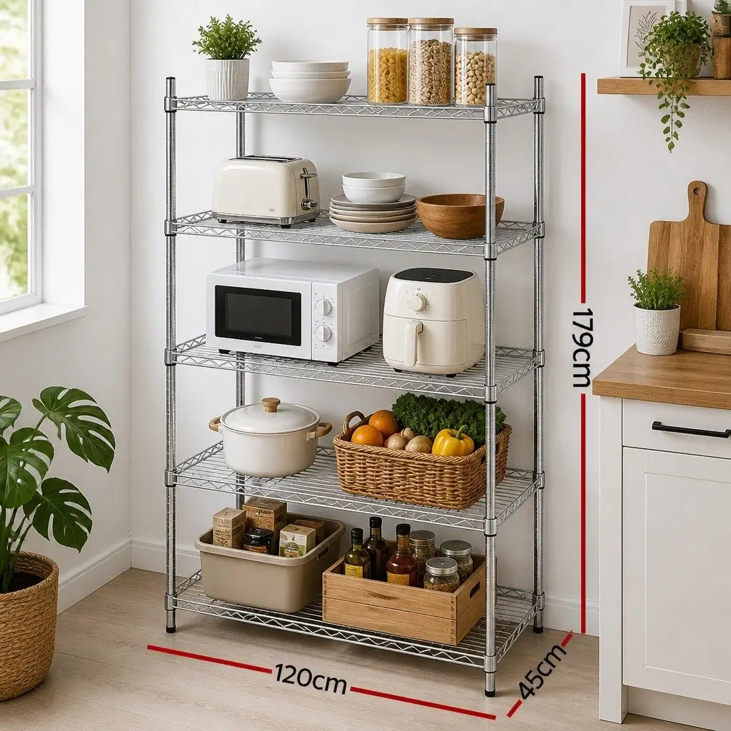 5-Tier Metal Kitchen Shelving Unit Organizer 120x45x179cm