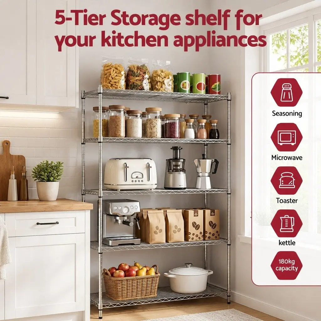 5-Tier Metal Kitchen Shelving Unit Organizer 120x45x179cm