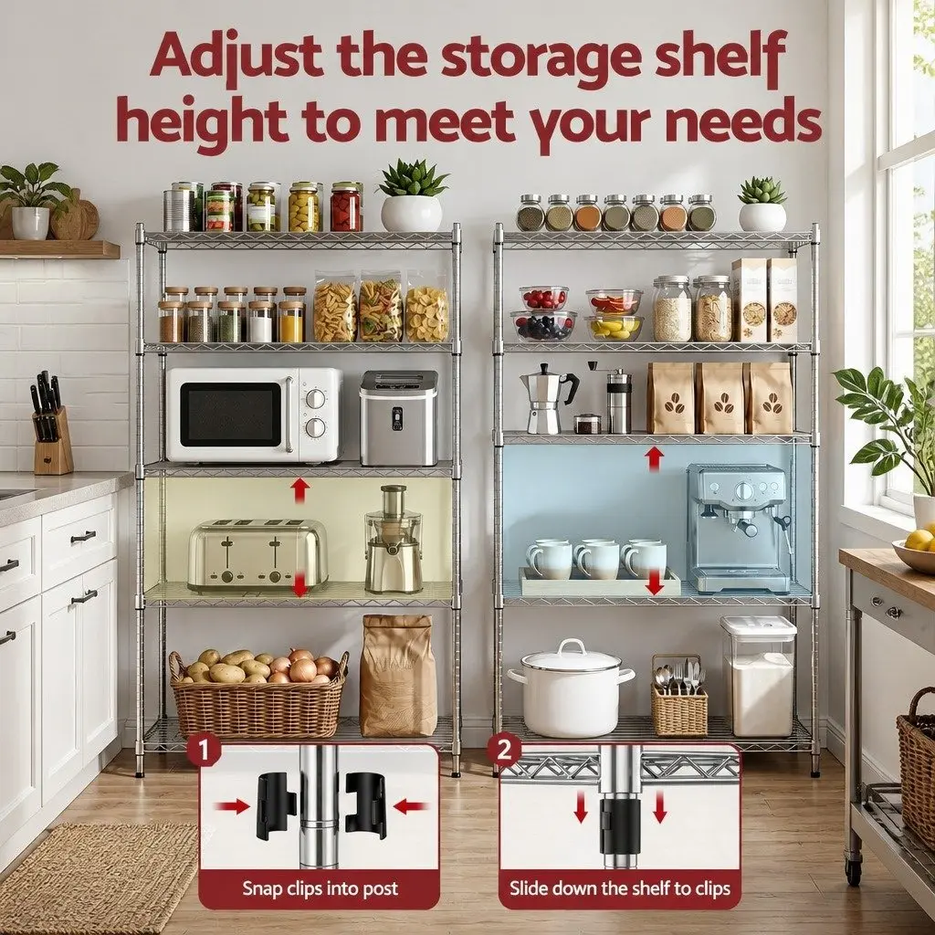 5-Tier Metal Kitchen Shelving Unit Organizer 120x45x179cm