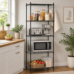 5-Tier Metal Kitchen Shelf Storage Rack Adjustable Shelving Unit Black