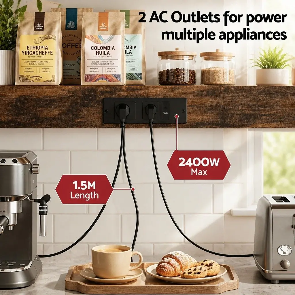 5-Tier Kitchen Storage Rack with Power Outlets Brown