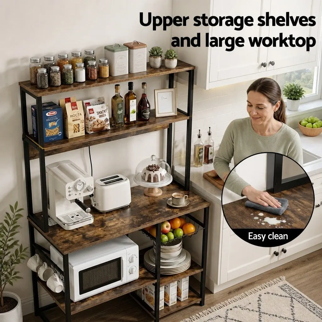 5-Tier Kitchen Storage Rack with Power Outlets Brown