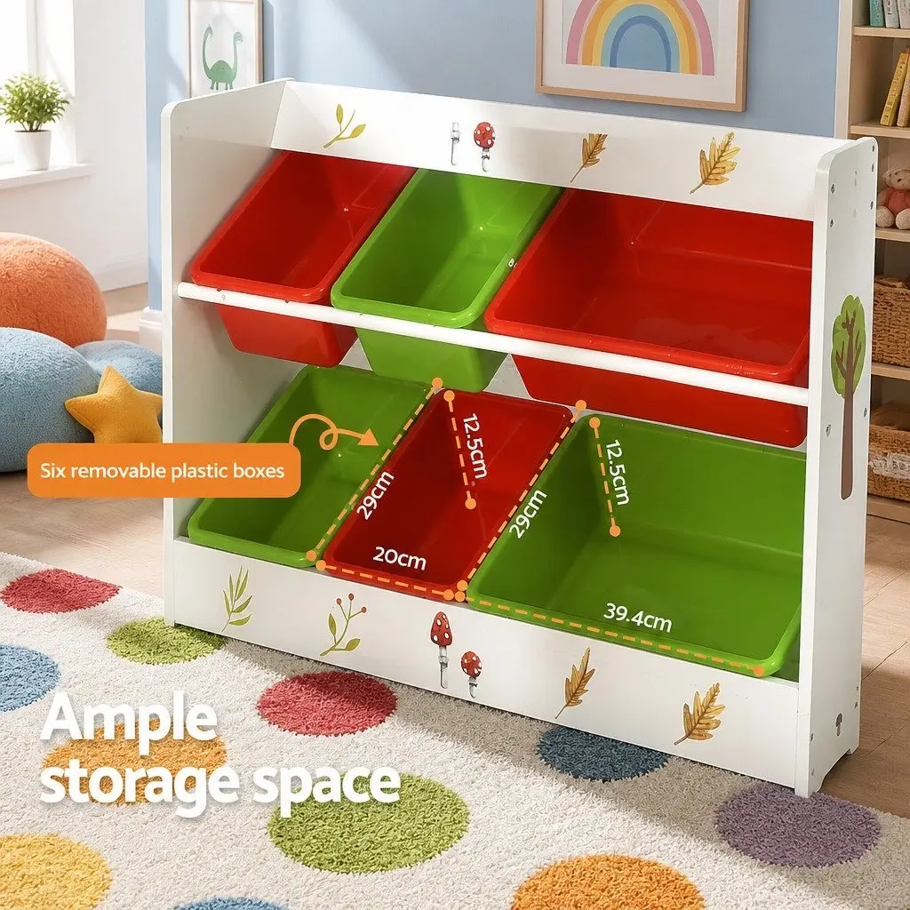 Kids Bookshelf 3 Tier Storage Organiser with 6 Removable Boxes Toy Rack White