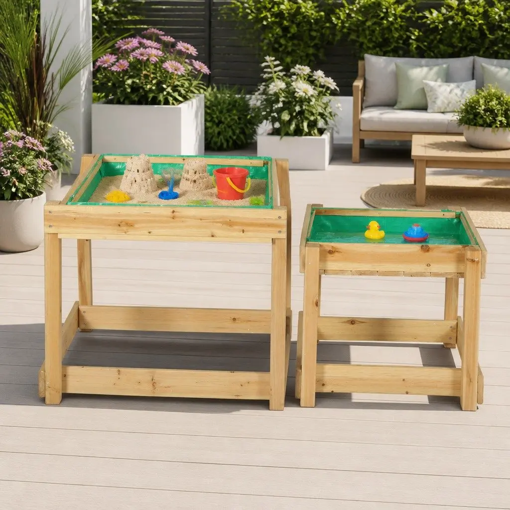 Kids Wooden Sandbox Water Table Outdoor Play Set Sand Pit 2-in-1 Toy 101cm
