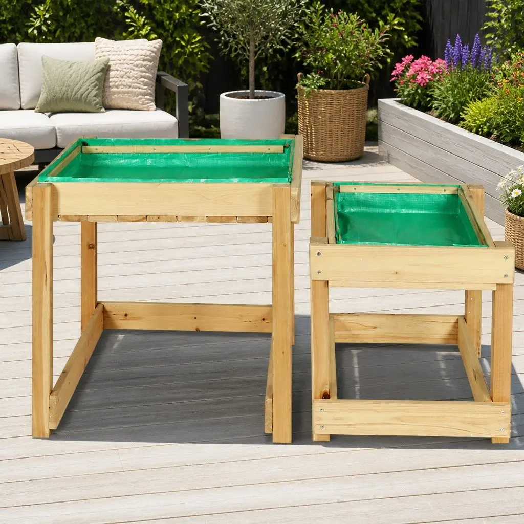 Kids Wooden Sandbox Water Table Outdoor Play Set Sand Pit 2-in-1 Toy 101cm