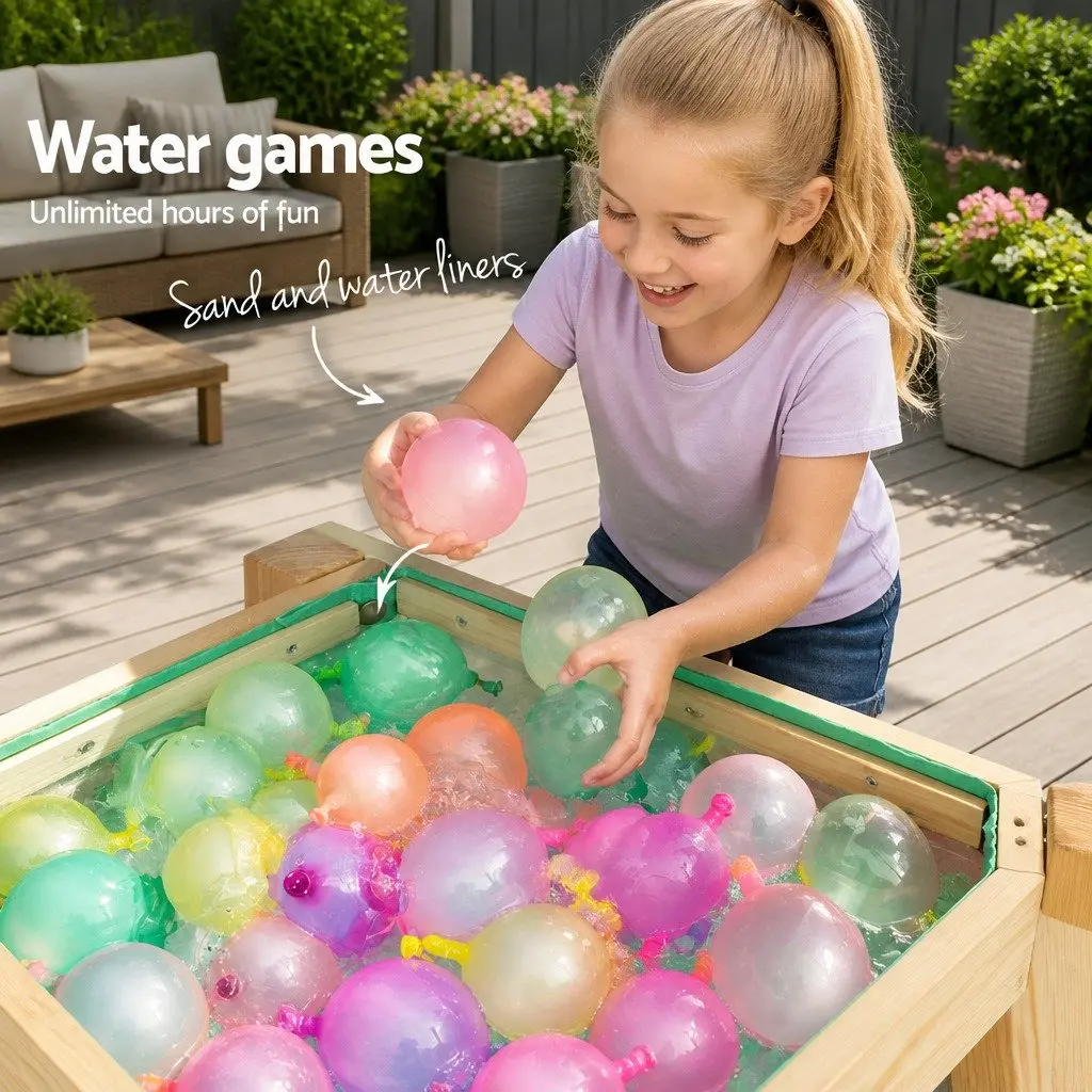 Kids Wooden Sandbox Water Table Outdoor Play Set Sand Pit 2-in-1 Toy 101cm