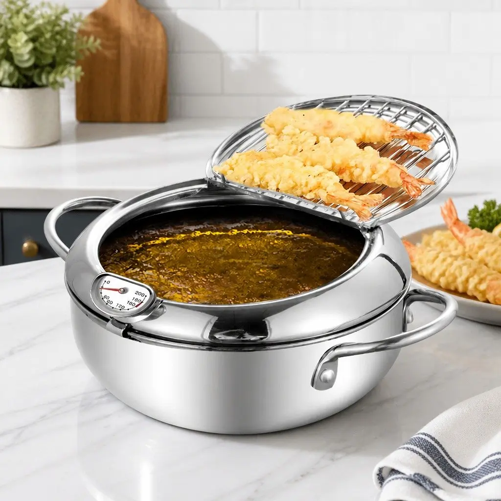 24cm Deep Frying Pan with Thermometer
