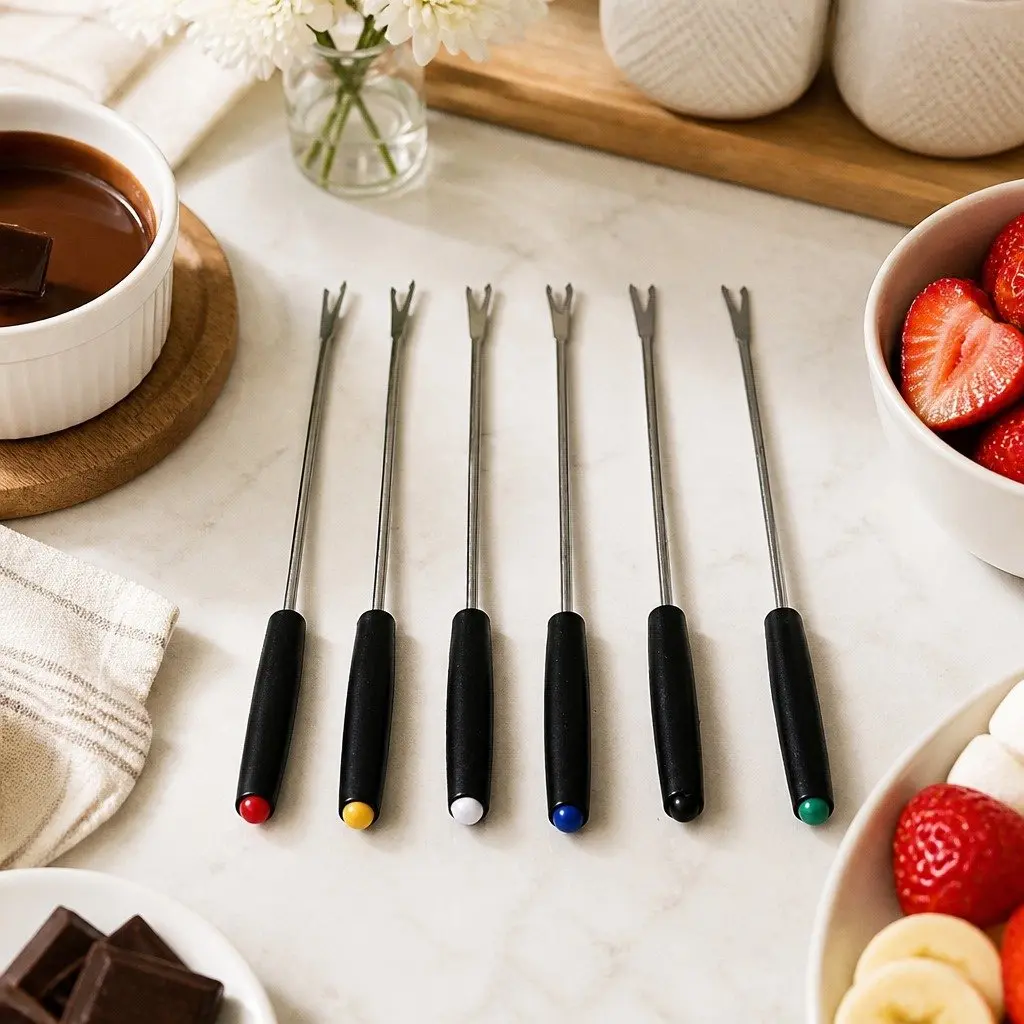 Fondue Set Stainless Steel 12 Piece Pot Burner Forks Cheese Chocolate Meat Dipping