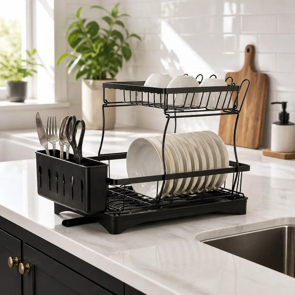 2 Tier Dish Drying Rack for Kitchen Efficiency