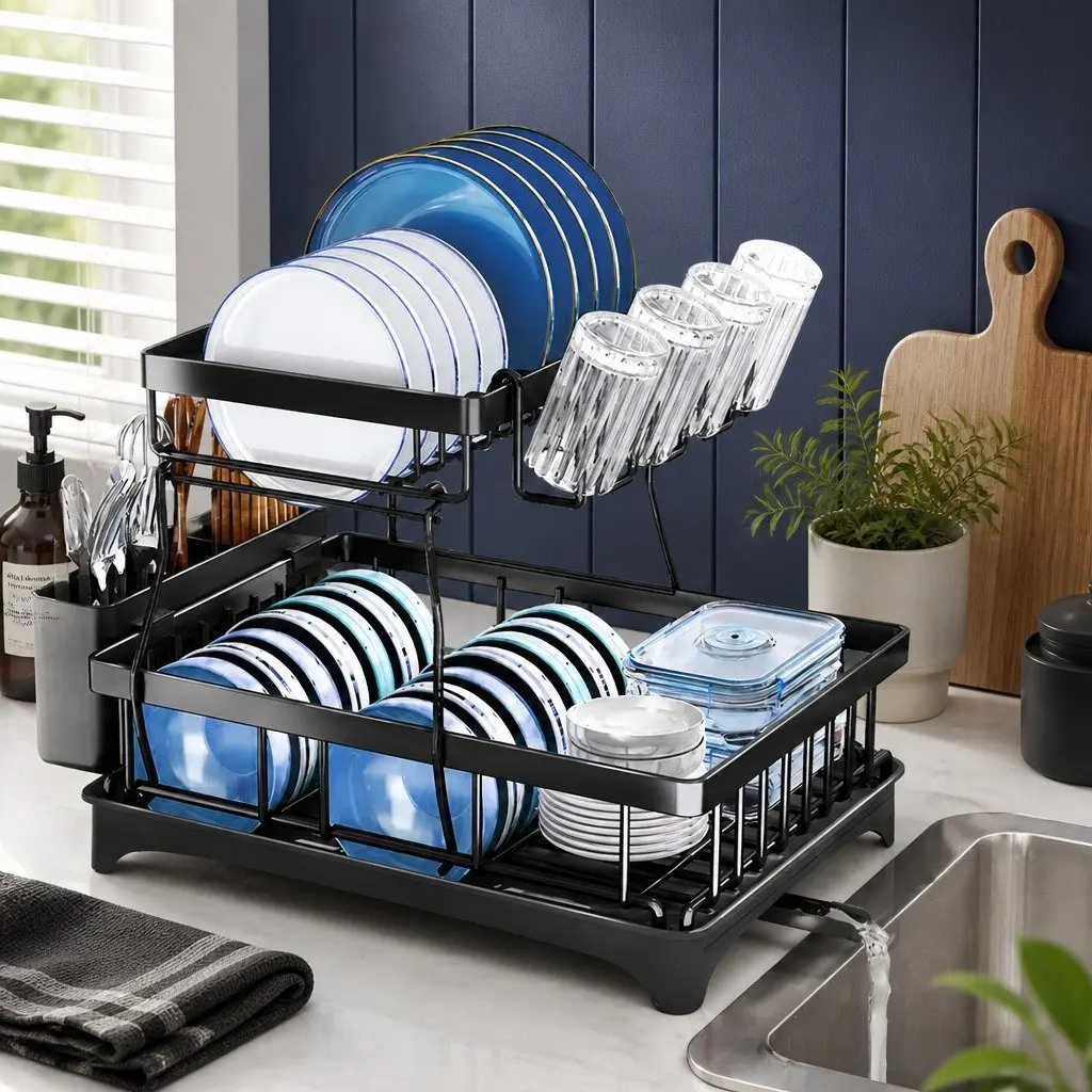 2 Tier Dish Drying Rack for Kitchen Efficiency