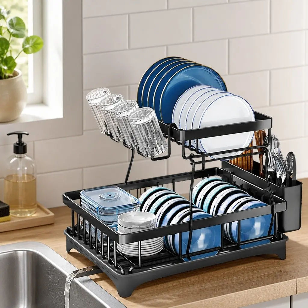2 Tier Dish Drying Rack for Kitchen Efficiency