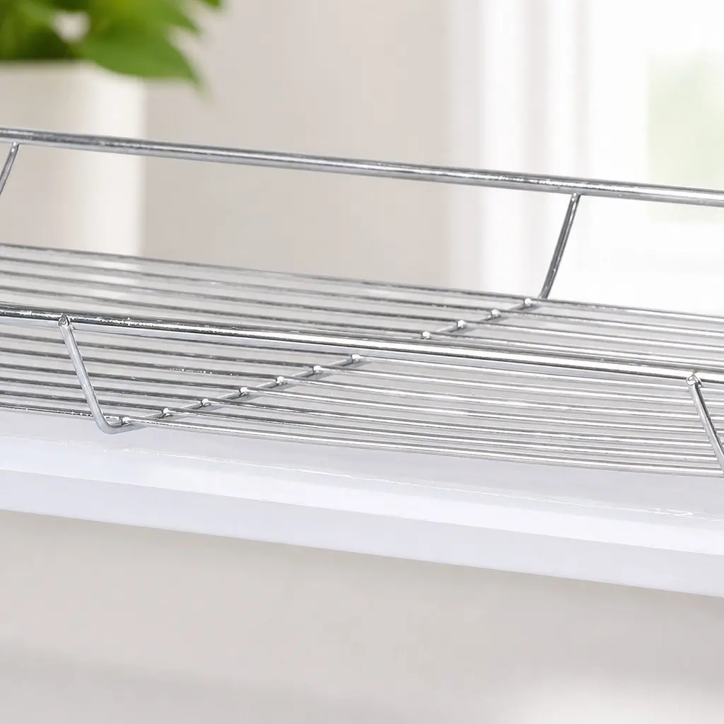 3-Tier Dish Rack Drainer Drying Kitchen Organizer Removable Tray Silver 40.8cm x 24.5cm x 43.5cm