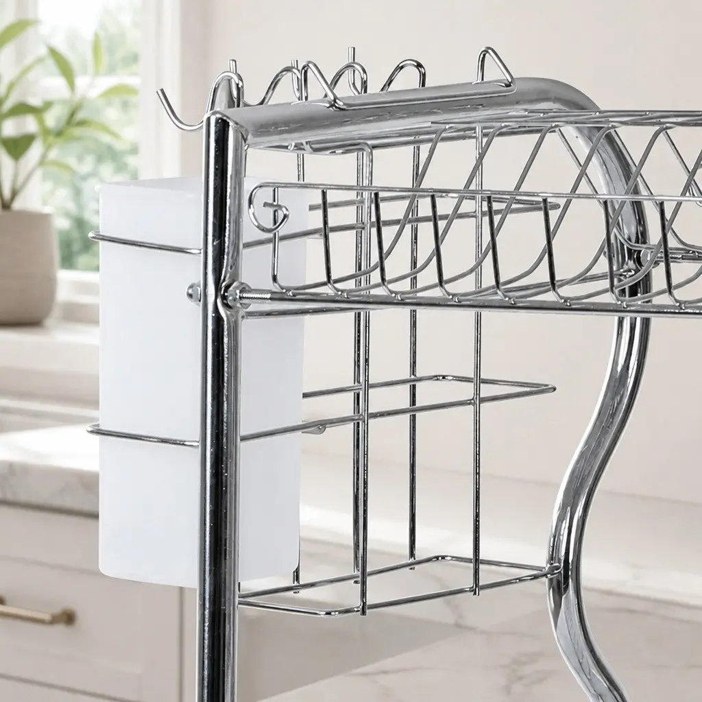 3-Tier Dish Rack Drainer Drying Kitchen Organizer Removable Tray Silver 40.8cm x 24.5cm x 43.5cm
