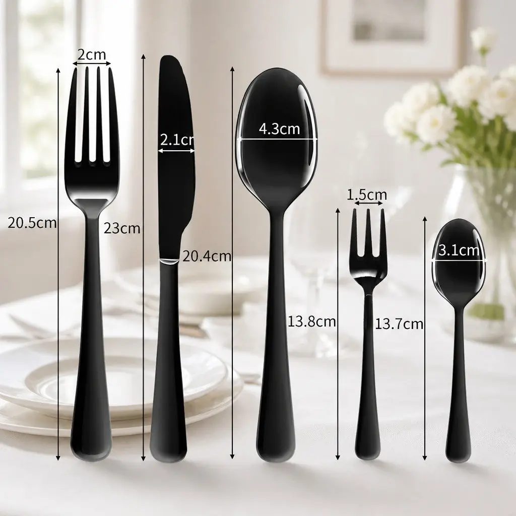 30 Piece Stainless Steel Cutlery Set Black Mirror Polish Dining Flatware Service