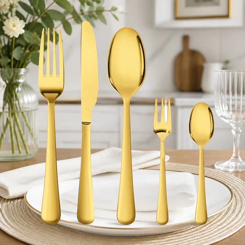 Stainless Steel Cutlery Set Gold 30 Pieces Dining Flatware Forks Knives Spoons