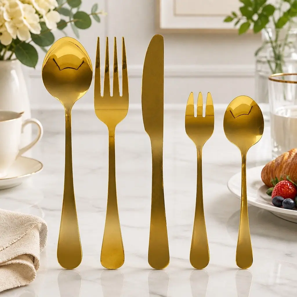 Stainless Steel Cutlery Set Gold 30 Pieces Dining Flatware Forks Knives Spoons