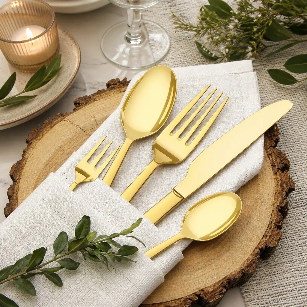 Stainless Steel Cutlery Set Gold 30 Pieces Dining Flatware Forks Knives Spoons