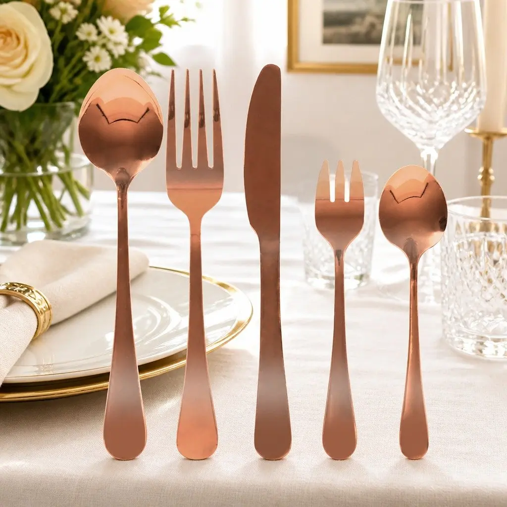 30-Piece Cutlery Set Rose Gold Stainless Steel Dining Flatware Service for 6
