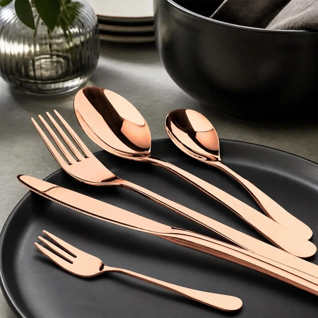 30-Piece Cutlery Set Rose Gold Stainless Steel Dining Flatware Service for 6