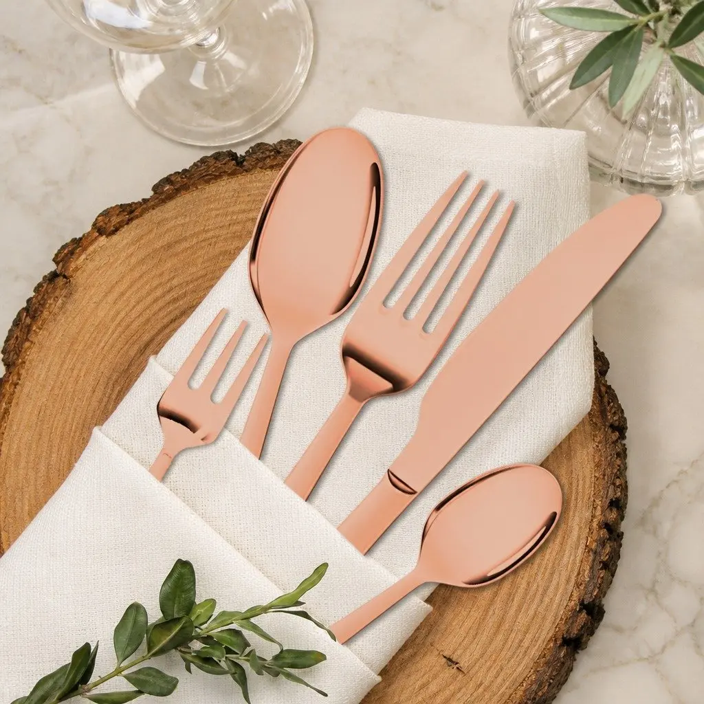 30-Piece Cutlery Set Rose Gold Stainless Steel Dining Flatware Service for 6