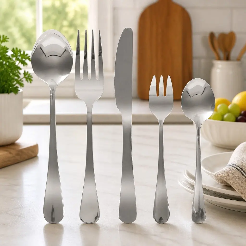 30 Piece Cutlery Set Stainless Steel Polished Silver Dining Forks Knives Spoons