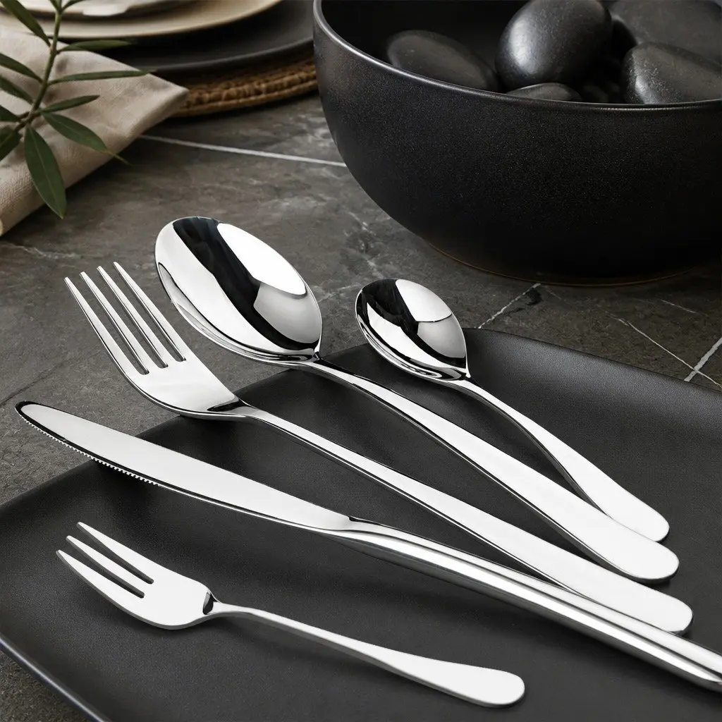 30 Piece Cutlery Set Stainless Steel Polished Silver Dining Forks Knives Spoons