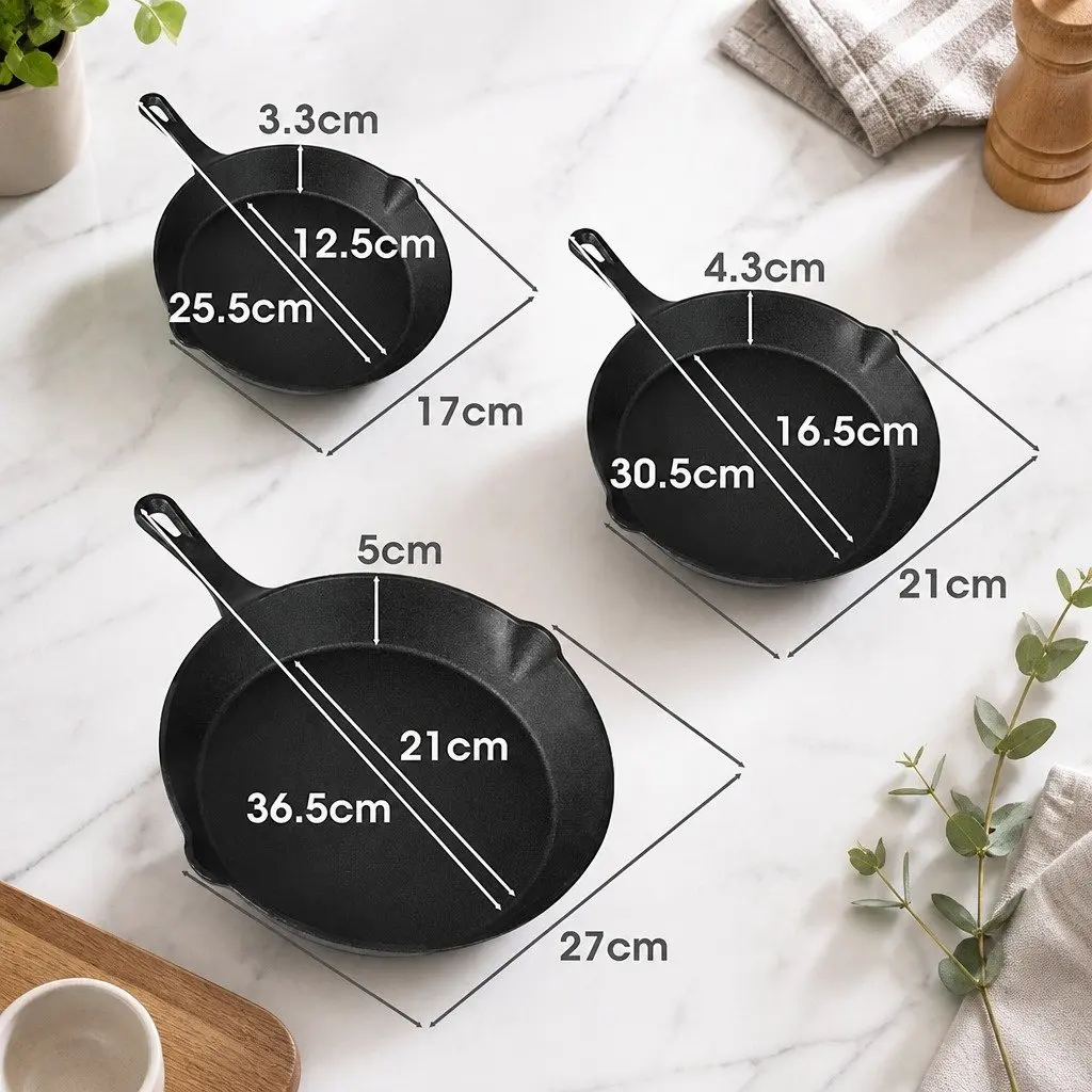 Cast Iron Frying Pan Set Non-Stick 3 Piece All Stovetops