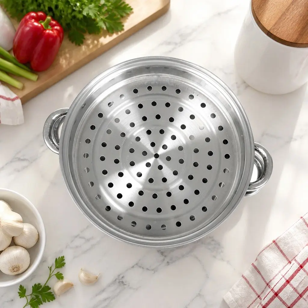 Stainless Steel 3 Layer Steamer Pot Glass Lid 27cm Diameter 22cm Height