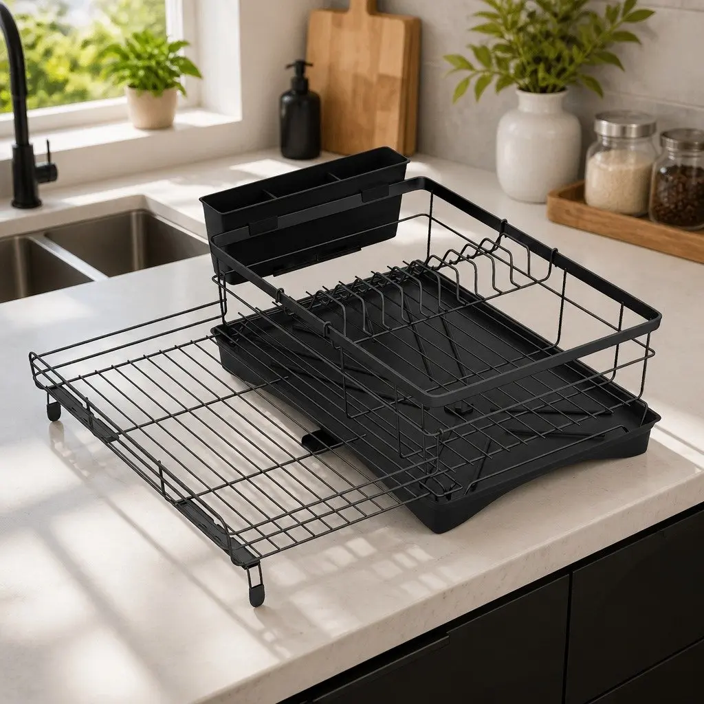 Expandable Dish Drying Rack Space Saving Adjustable Width 42cm to 54cm