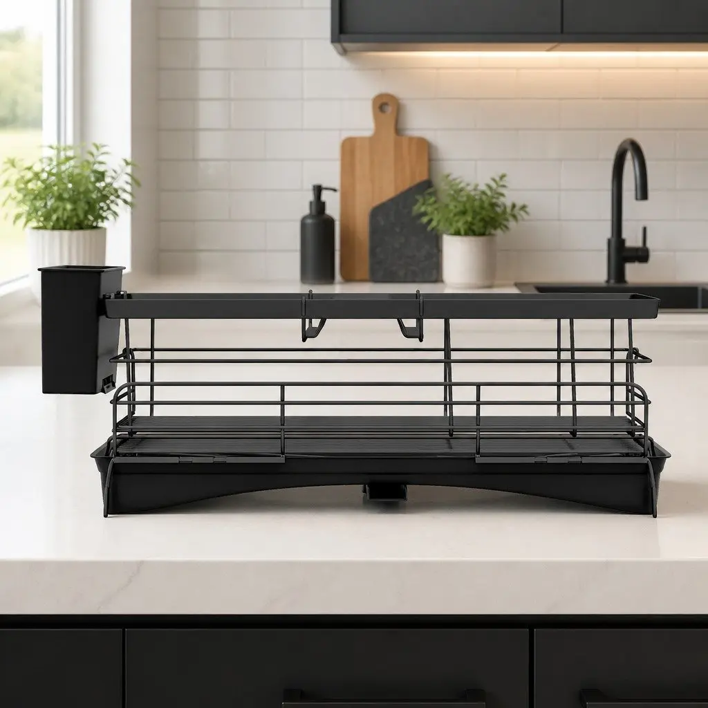 Expandable Dish Drying Rack Space Saving Adjustable Width 42cm to 54cm