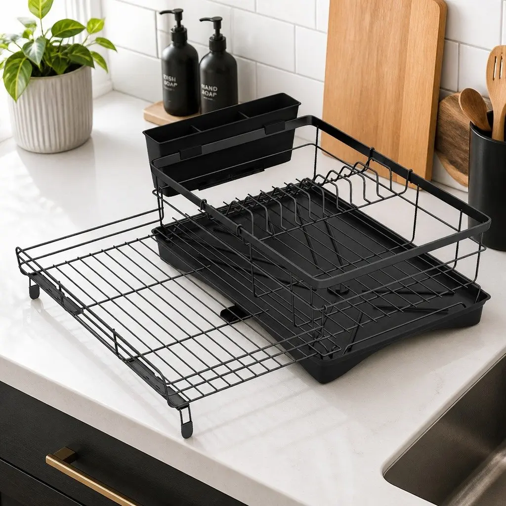 Expandable Dish Drying Rack Space Saving Adjustable Width 42cm to 54cm