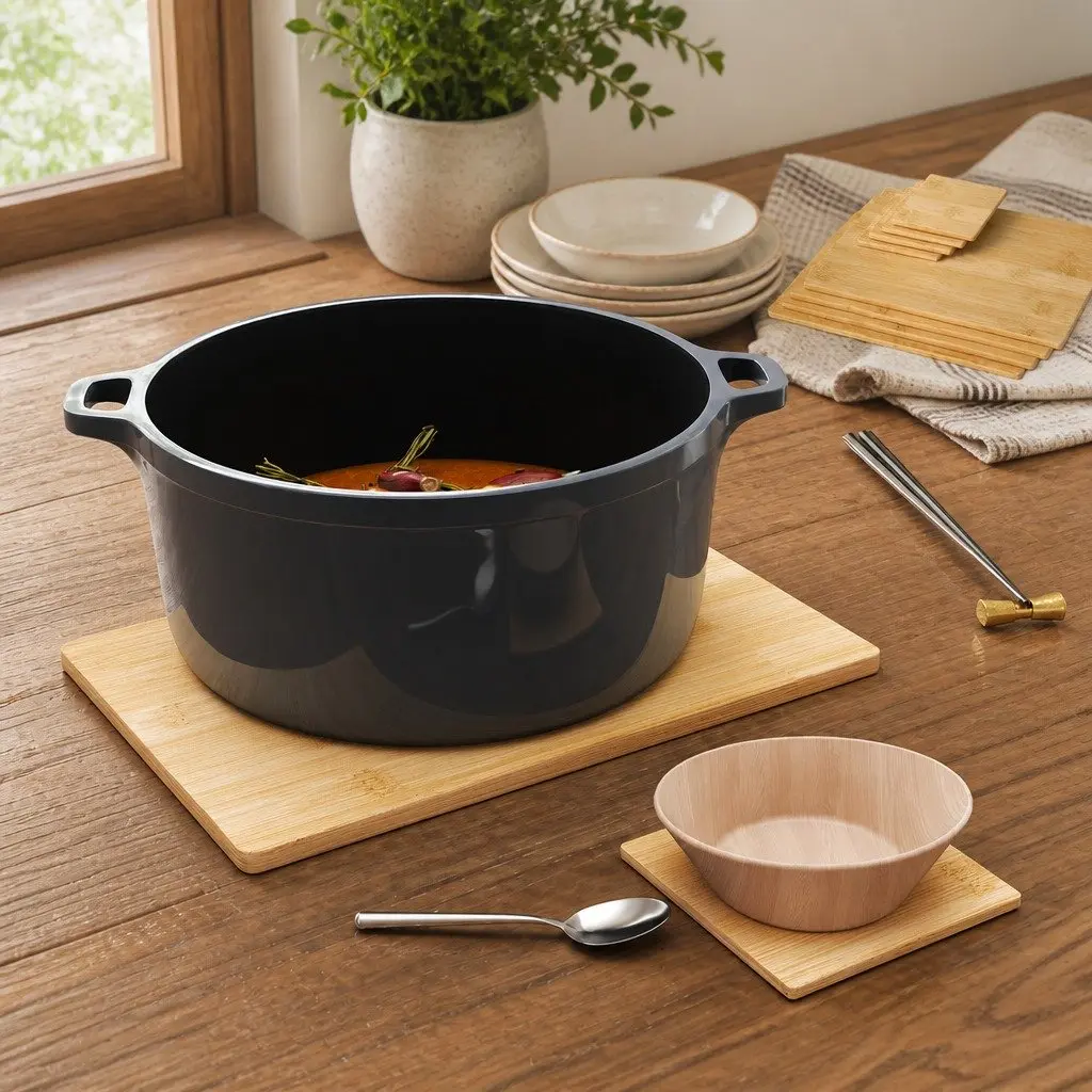 Bamboo Placemat Coaster Set Natural Heat Resistant Waterproof 8 Piece