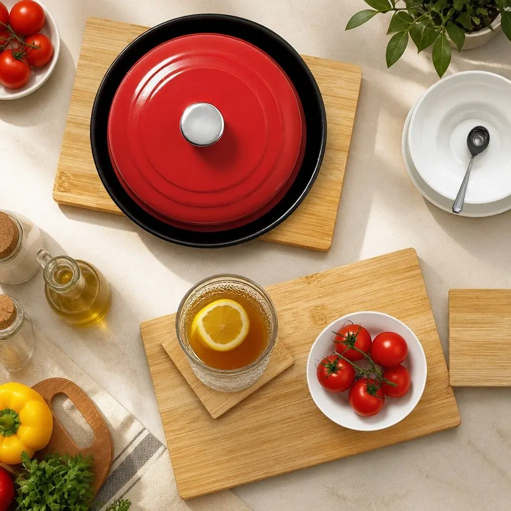 Bamboo Placemat Coaster Set Natural Heat Resistant Waterproof 8 Piece