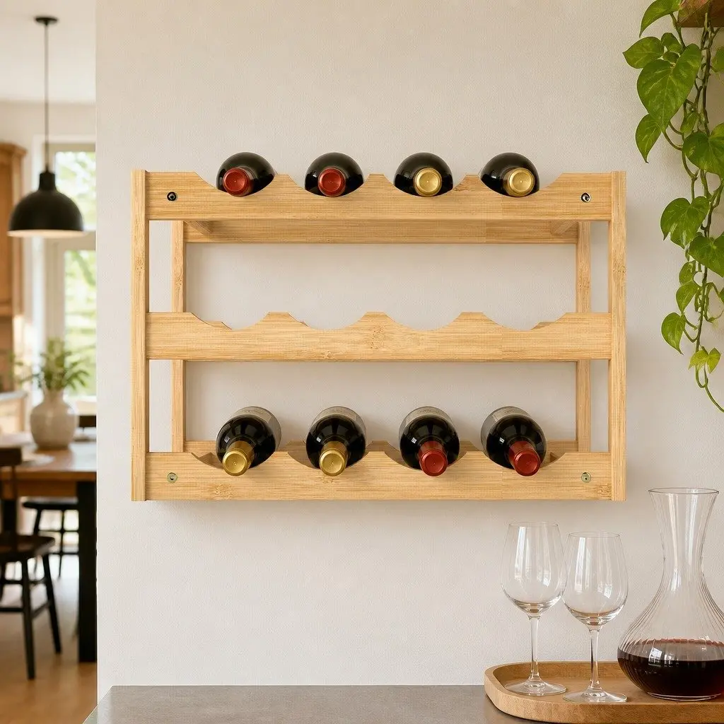 Bamboo Wine Rack 3-Tier 12 Bottle Organizer Storage Holder Display