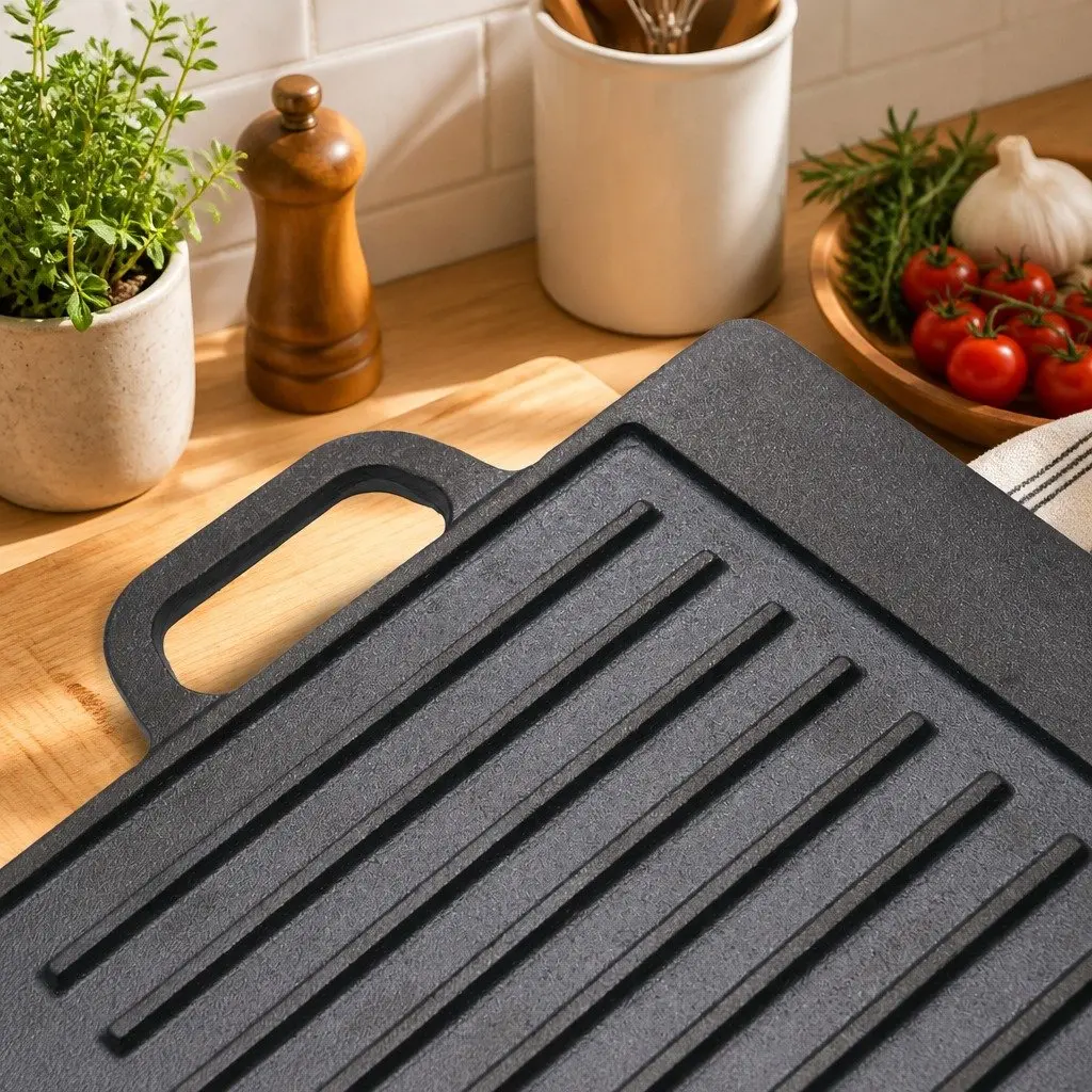 Cast Iron Reversible Griddle Pan Smooth and Ribbed Grill 49.5cm