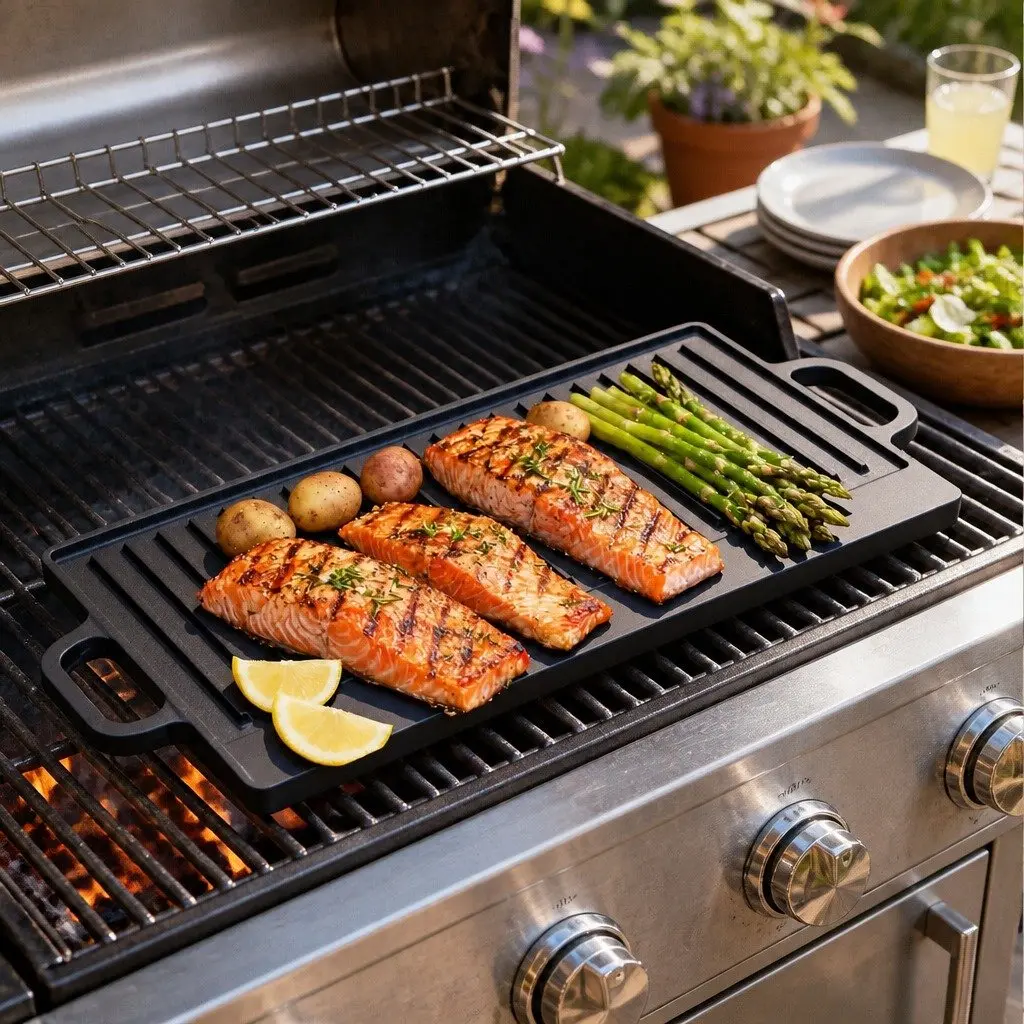 Cast Iron Reversible Griddle Pan Smooth and Ribbed Grill 49.5cm