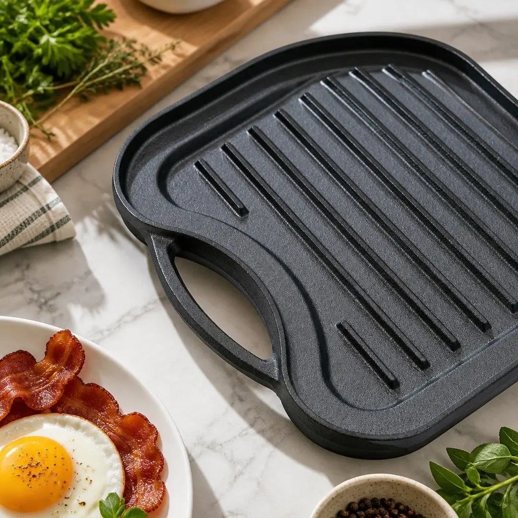 Cast Iron Griddle Pan Reversible Dual-Sided 50.5cm Non-Stick Frying Skillet