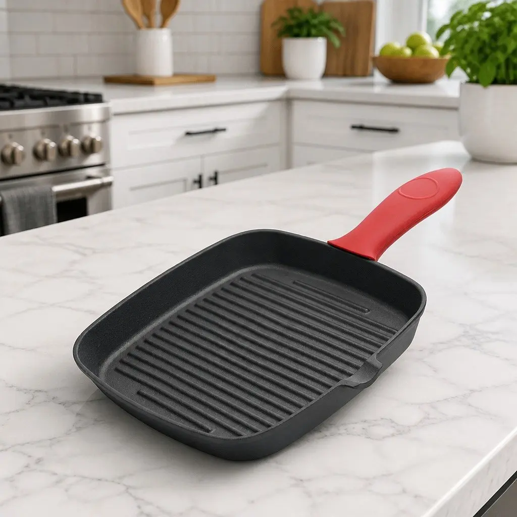 Cast Iron Square Grill Pan with Spouts Stovetop Oven Cookware Heavy Duty